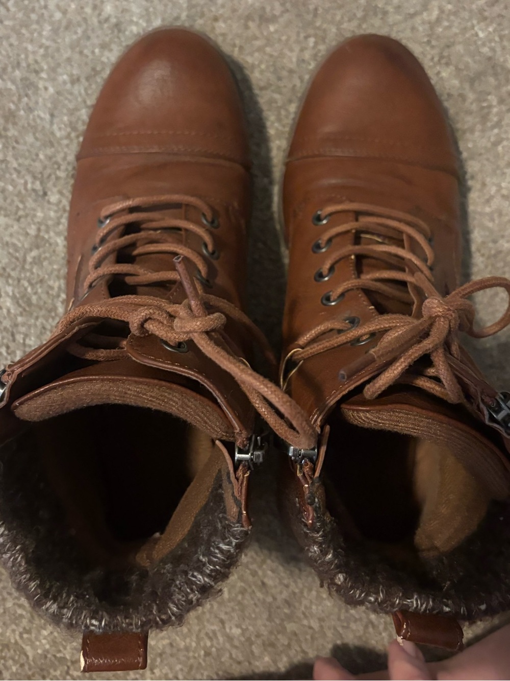 Women’s Brown Faux-Fur Lined Lace-Up Boots